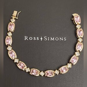 Vintage Ross-Simons 18k gold over 925 Sterling Silver pink Cz Gemstone bracelet